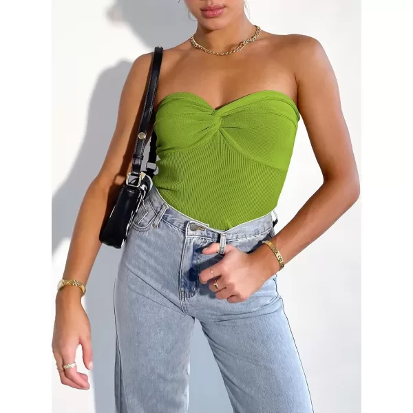 imageANRABESS Women Strapless Crop Tube Top Sexy Ribbed Knit Twisted Knot Front Bandeau Sleeveless Y2K Corset Tanks TopsGreen