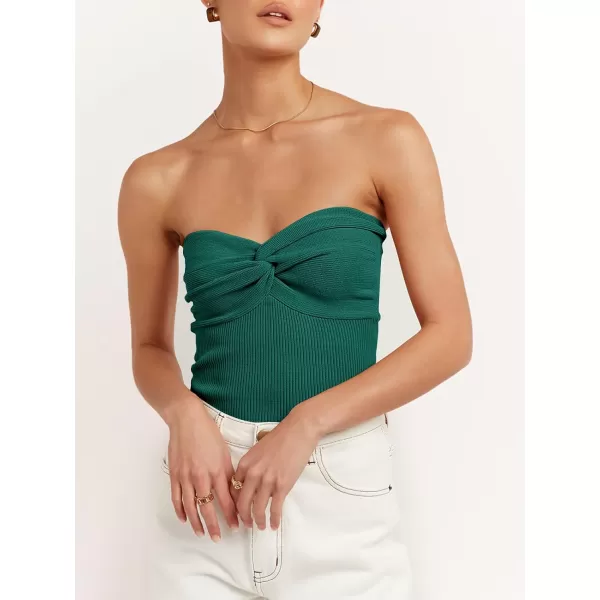 imageANRABESS Women Strapless Crop Tube Top Sexy Ribbed Knit Twisted Knot Front Bandeau Sleeveless Y2K Corset Tanks TopsOpal Green