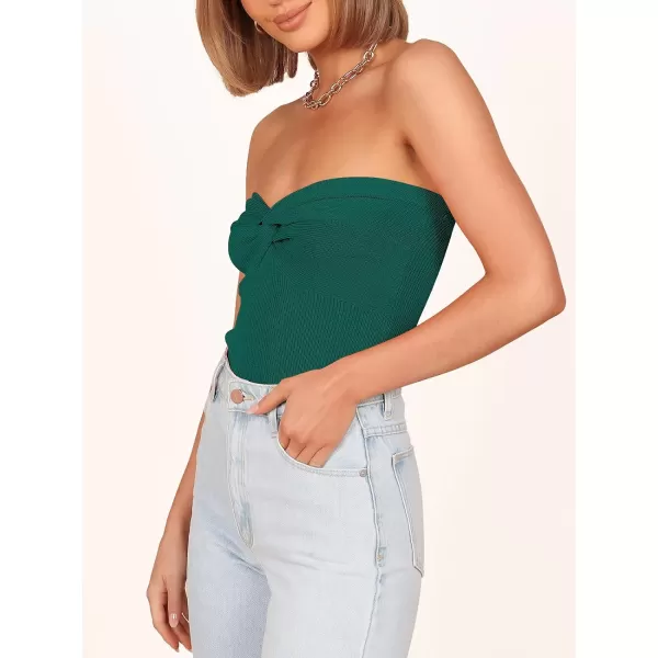 imageANRABESS Women Strapless Crop Tube Top Sexy Ribbed Knit Twisted Knot Front Bandeau Sleeveless Y2K Corset Tanks TopsOpal Green