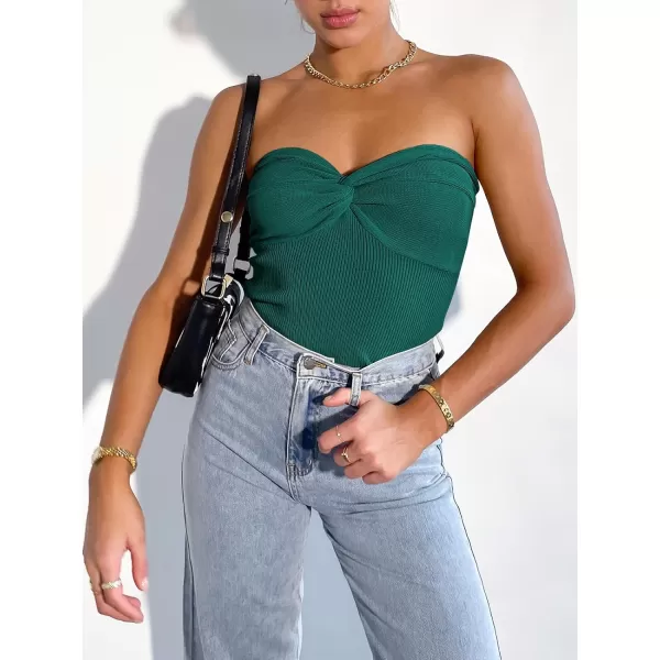 imageANRABESS Women Strapless Crop Tube Top Sexy Ribbed Knit Twisted Knot Front Bandeau Sleeveless Y2K Corset Tanks TopsOpal Green
