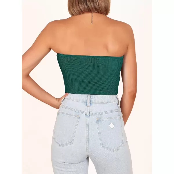 imageANRABESS Women Strapless Crop Tube Top Sexy Ribbed Knit Twisted Knot Front Bandeau Sleeveless Y2K Corset Tanks TopsOpal Green