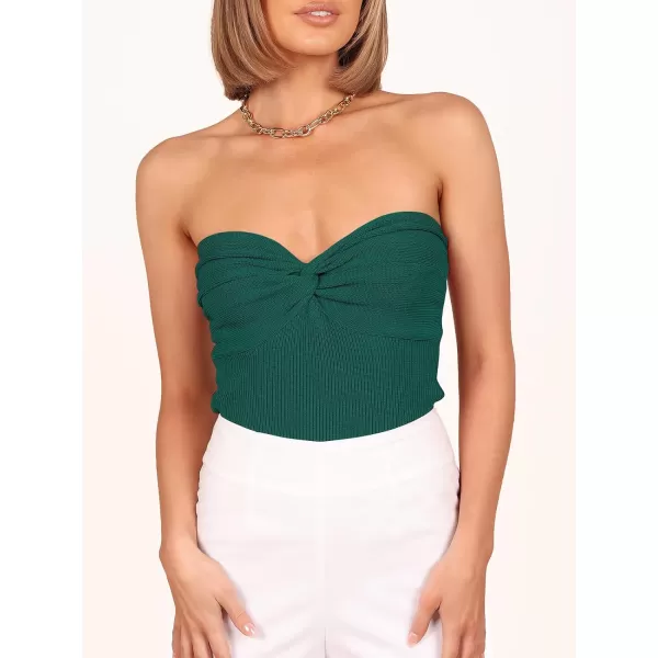 imageANRABESS Women Strapless Crop Tube Top Sexy Ribbed Knit Twisted Knot Front Bandeau Sleeveless Y2K Corset Tanks TopsOpal Green