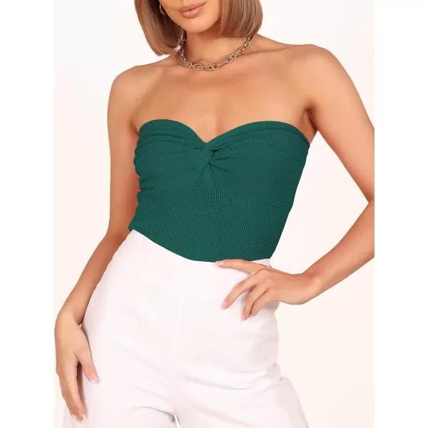 imageANRABESS Women Strapless Crop Tube Top Sexy Ribbed Knit Twisted Knot Front Bandeau Sleeveless Y2K Corset Tanks TopsOpal Green