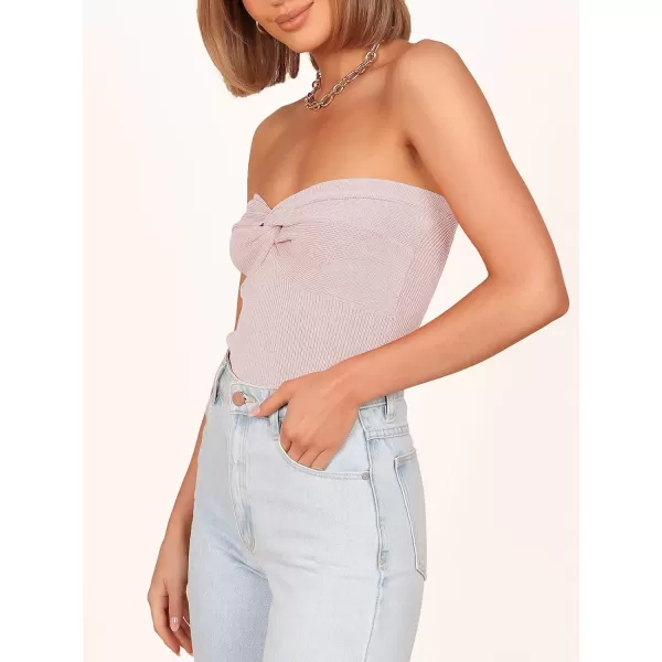 imageANRABESS Women Strapless Crop Tube Top Sexy Ribbed Knit Twisted Knot Front Bandeau Sleeveless Y2K Corset Tanks TopsPink