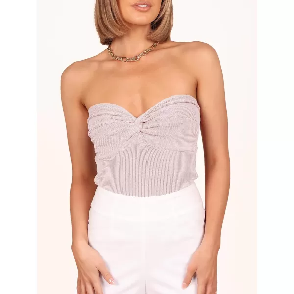 imageANRABESS Women Strapless Crop Tube Top Sexy Ribbed Knit Twisted Knot Front Bandeau Sleeveless Y2K Corset Tanks TopsPink