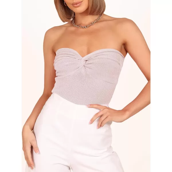 imageANRABESS Women Strapless Crop Tube Top Sexy Ribbed Knit Twisted Knot Front Bandeau Sleeveless Y2K Corset Tanks TopsPink