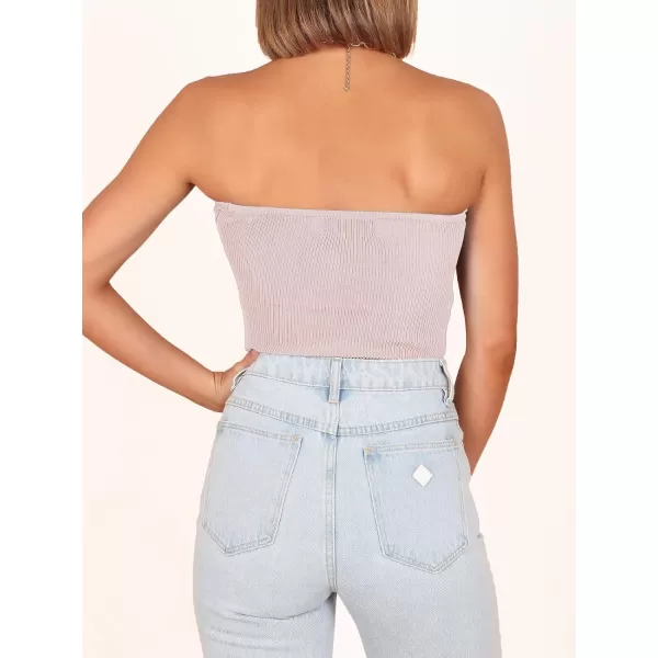imageANRABESS Women Strapless Crop Tube Top Sexy Ribbed Knit Twisted Knot Front Bandeau Sleeveless Y2K Corset Tanks TopsPink