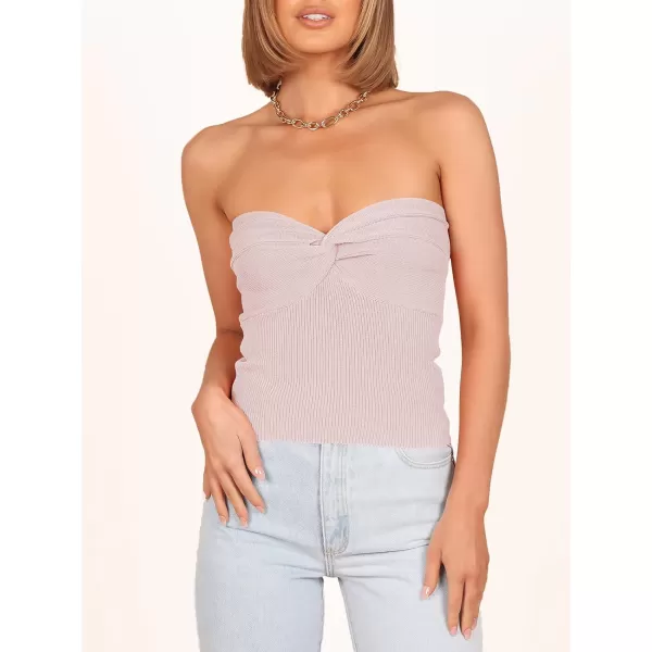 imageANRABESS Women Strapless Crop Tube Top Sexy Ribbed Knit Twisted Knot Front Bandeau Sleeveless Y2K Corset Tanks TopsPink