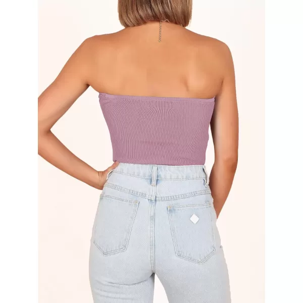 imageANRABESS Women Strapless Crop Tube Top Sexy Ribbed Knit Twisted Knot Front Bandeau Sleeveless Y2K Corset Tanks TopsPurple