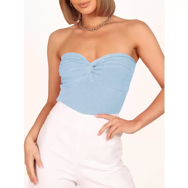 imageANRABESS Women Strapless Crop Tube Top Sexy Ribbed Knit Twisted Knot Front Bandeau Sleeveless Y2K Corset Tanks TopsSky