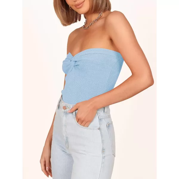 imageANRABESS Women Strapless Crop Tube Top Sexy Ribbed Knit Twisted Knot Front Bandeau Sleeveless Y2K Corset Tanks TopsSky