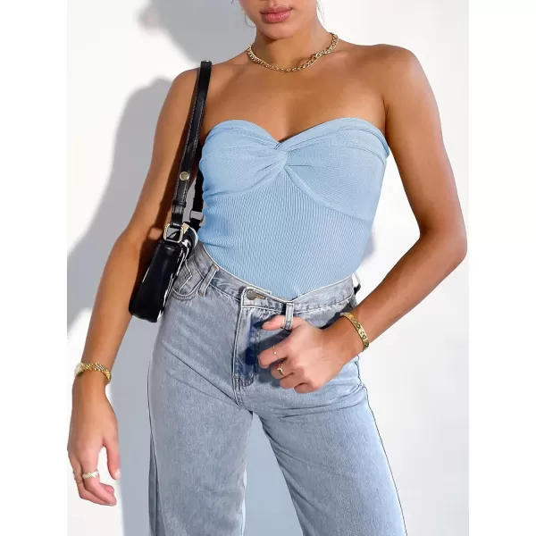 imageANRABESS Women Strapless Crop Tube Top Sexy Ribbed Knit Twisted Knot Front Bandeau Sleeveless Y2K Corset Tanks TopsSky