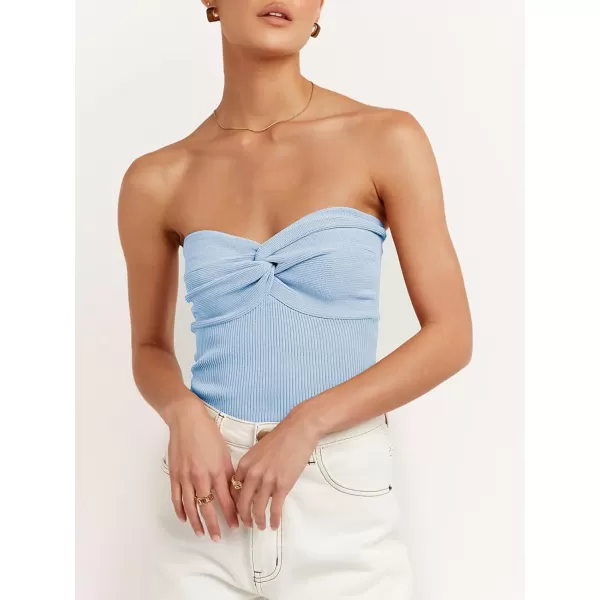 imageANRABESS Women Strapless Crop Tube Top Sexy Ribbed Knit Twisted Knot Front Bandeau Sleeveless Y2K Corset Tanks TopsSky