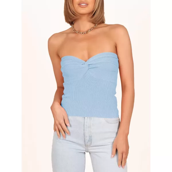 imageANRABESS Women Strapless Crop Tube Top Sexy Ribbed Knit Twisted Knot Front Bandeau Sleeveless Y2K Corset Tanks TopsSky