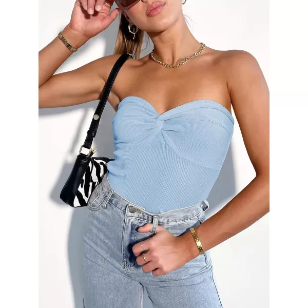 imageANRABESS Women Strapless Crop Tube Top Sexy Ribbed Knit Twisted Knot Front Bandeau Sleeveless Y2K Corset Tanks TopsSky