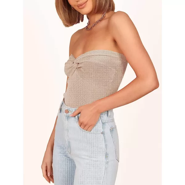 imageANRABESS Women Strapless Crop Tube Top Sexy Ribbed Knit Twisted Knot Front Sleeveless Y2K Corset Tanks TopApricot