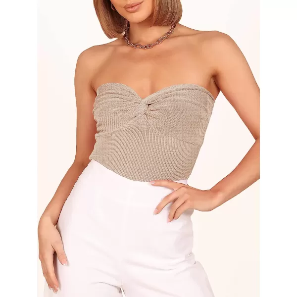 imageANRABESS Women Strapless Crop Tube Top Sexy Ribbed Knit Twisted Knot Front Sleeveless Y2K Corset Tanks TopApricot