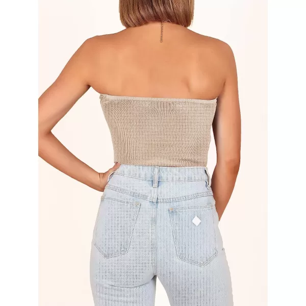 imageANRABESS Women Strapless Crop Tube Top Sexy Ribbed Knit Twisted Knot Front Sleeveless Y2K Corset Tanks TopApricot
