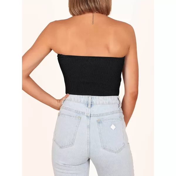 imageANRABESS Women Strapless Crop Tube Top Sexy Ribbed Knit Twisted Knot Front Sleeveless Y2K Corset Tanks TopBlack
