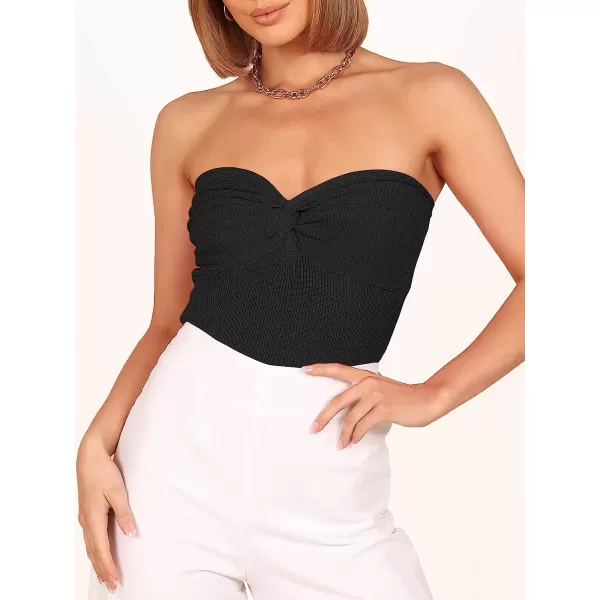 imageANRABESS Women Strapless Crop Tube Top Sexy Ribbed Knit Twisted Knot Front Sleeveless Y2K Corset Tanks TopBlack