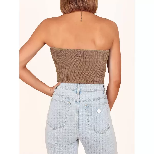 imageANRABESS Women Strapless Crop Tube Top Sexy Ribbed Knit Twisted Knot Front Sleeveless Y2K Corset Tanks TopKhaki