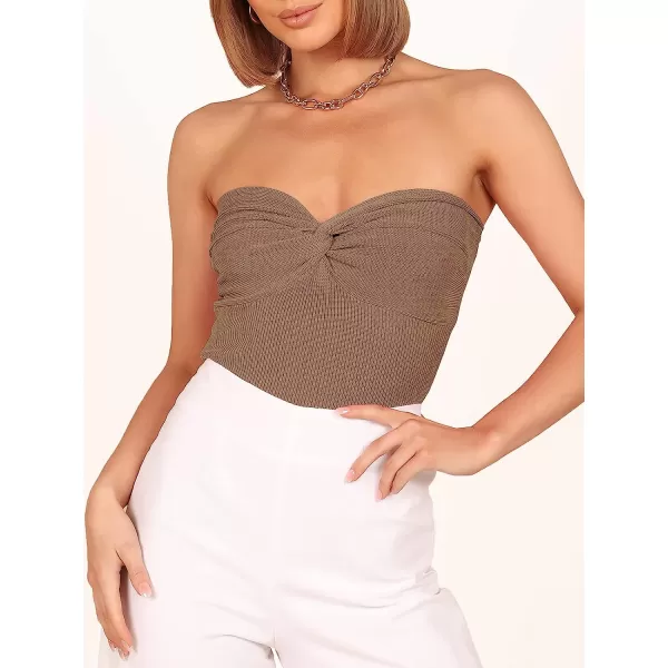 imageANRABESS Women Strapless Crop Tube Top Sexy Ribbed Knit Twisted Knot Front Sleeveless Y2K Corset Tanks TopKhaki