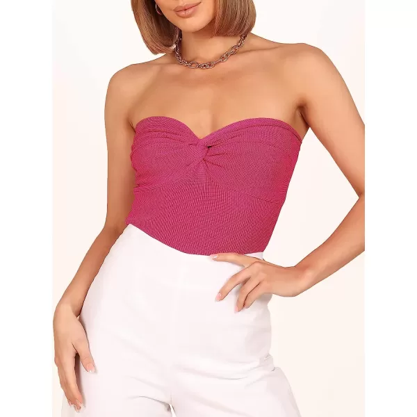 imageANRABESS Women Strapless Crop Tube Top Sexy Ribbed Knit Twisted Knot Front Sleeveless Y2K Corset Tanks TopRose