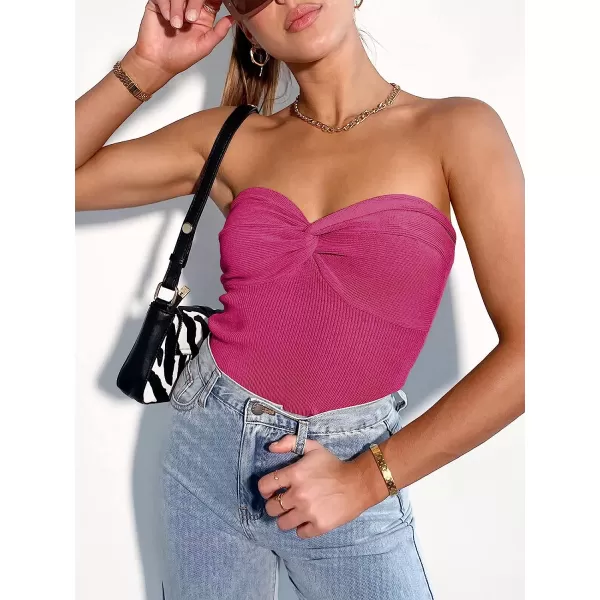 imageANRABESS Women Strapless Crop Tube Top Sexy Ribbed Knit Twisted Knot Front Sleeveless Y2K Corset Tanks TopRose