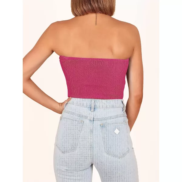 imageANRABESS Women Strapless Crop Tube Top Sexy Ribbed Knit Twisted Knot Front Sleeveless Y2K Corset Tanks TopRose