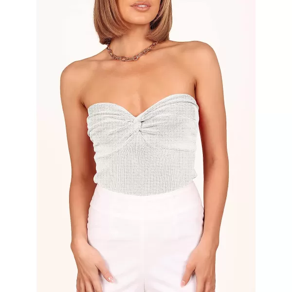 imageANRABESS Women Strapless Crop Tube Top Sexy Ribbed Knit Twisted Knot Front Sleeveless Y2K Corset Tanks TopWhite
