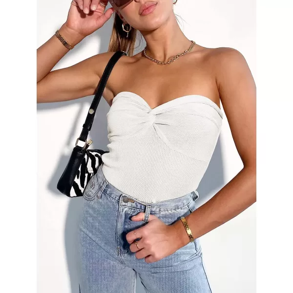 imageANRABESS Women Strapless Crop Tube Top Sexy Ribbed Knit Twisted Knot Front Sleeveless Y2K Corset Tanks TopWhite