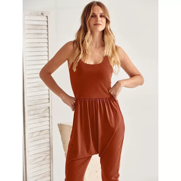 imageANRABESS Women Summer Casual Loose Sleeveless Jumpsuit Romper Tank Harem Overalls Yoga OutfitsBrick Red