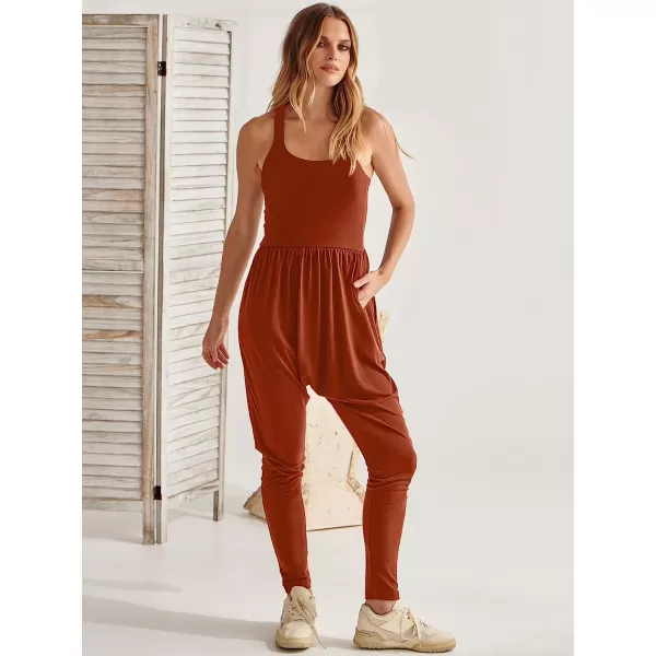 imageANRABESS Women Summer Casual Loose Sleeveless Jumpsuit Romper Tank Harem Overalls Yoga OutfitsBrick Red