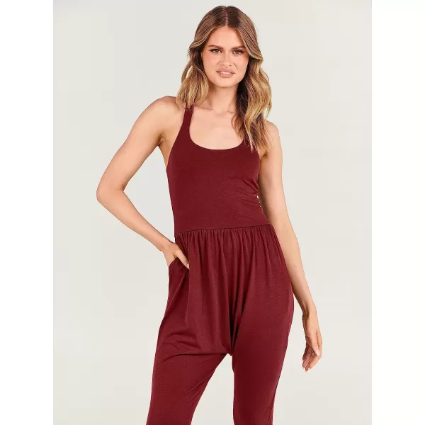imageANRABESS Women Summer Casual Loose Sleeveless Jumpsuit Romper Tank Harem Overalls Yoga OutfitsBurgundy