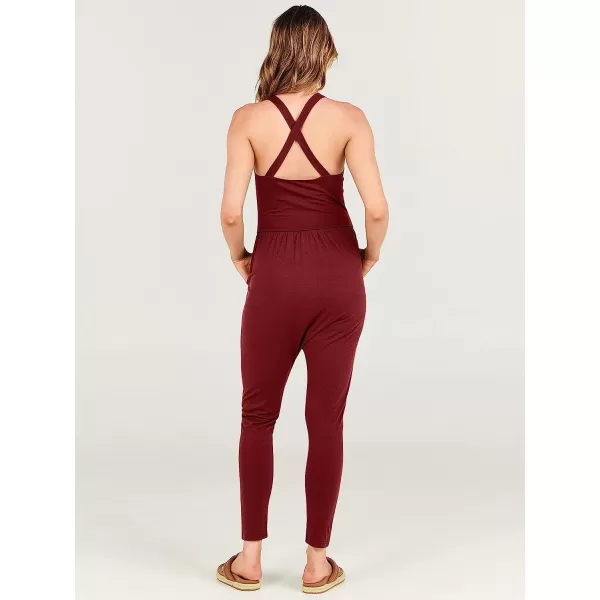 imageANRABESS Women Summer Casual Loose Sleeveless Jumpsuit Romper Tank Harem Overalls Yoga OutfitsBurgundy