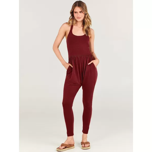 imageANRABESS Women Summer Casual Loose Sleeveless Jumpsuit Romper Tank Harem Overalls Yoga OutfitsBurgundy