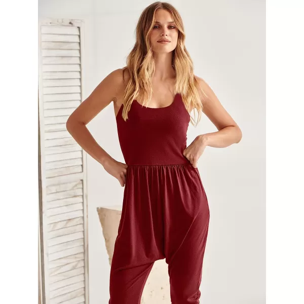 imageANRABESS Women Summer Casual Loose Sleeveless Jumpsuit Romper Tank Harem Overalls Yoga OutfitsBurgundy