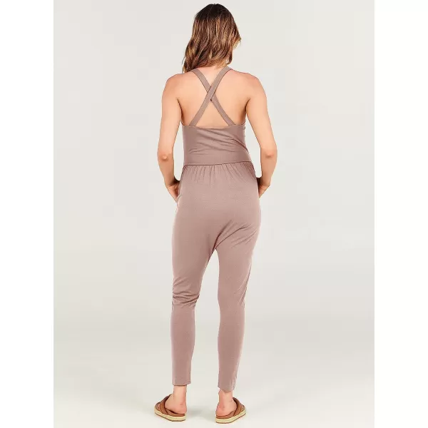 imageANRABESS Women Summer Casual Loose Sleeveless Jumpsuit Romper Tank Harem Overalls Yoga OutfitsTaupe