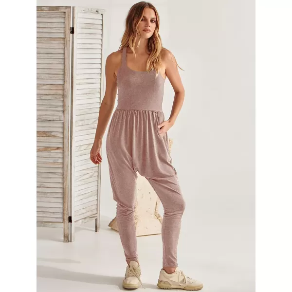 imageANRABESS Women Summer Casual Loose Sleeveless Jumpsuit Romper Tank Harem Overalls Yoga OutfitsTaupe