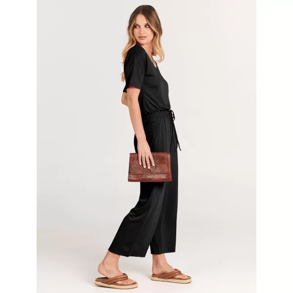 imageANRABESS Women Summer Casual Short Sleeve V Neck Elastic Waist Wide Leg Cropped Pants Jumpsuits Rompers with Pockets00black