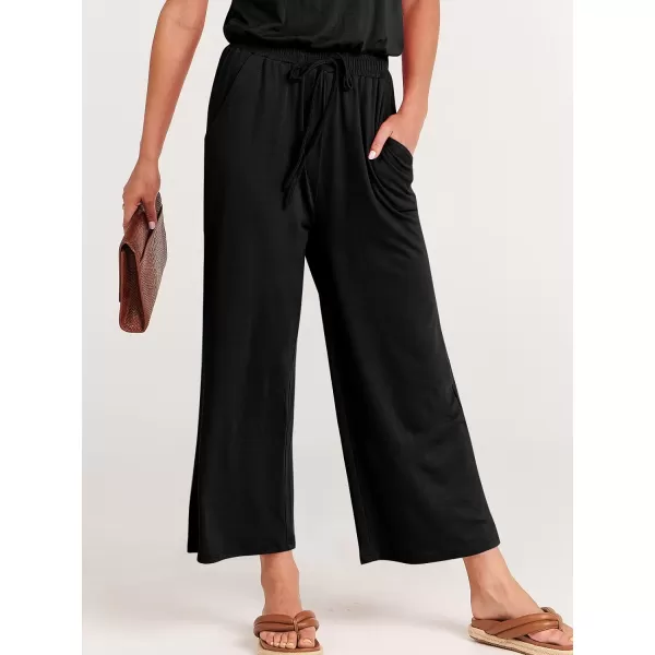 imageANRABESS Women Summer Casual Short Sleeve V Neck Elastic Waist Wide Leg Cropped Pants Jumpsuits Rompers with Pockets00black