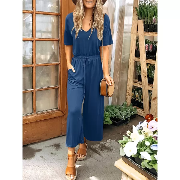imageANRABESS Women Summer Casual Short Sleeve V Neck Elastic Waist Wide Leg Cropped Pants Jumpsuits Rompers with Pockets00blue