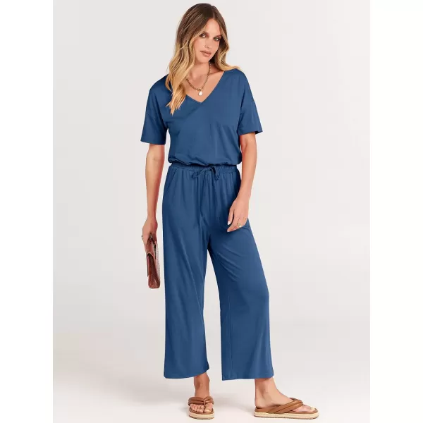 imageANRABESS Women Summer Casual Short Sleeve V Neck Elastic Waist Wide Leg Cropped Pants Jumpsuits Rompers with Pockets00blue