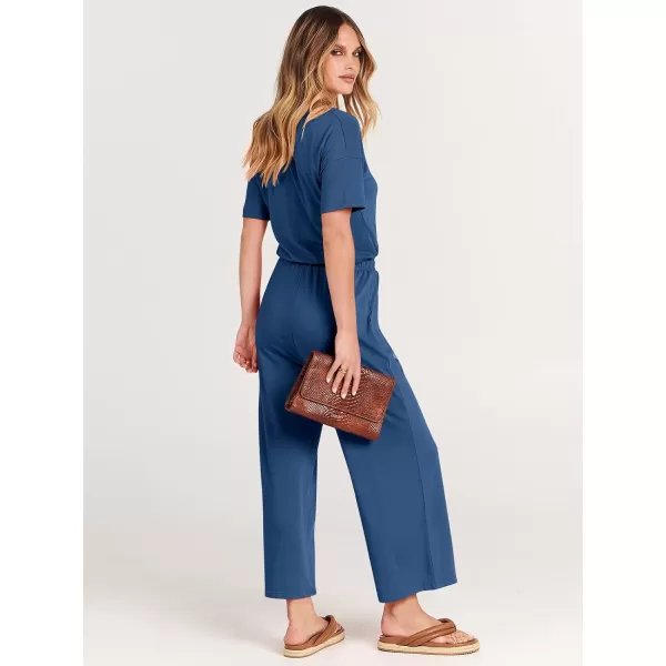 imageANRABESS Women Summer Casual Short Sleeve V Neck Elastic Waist Wide Leg Cropped Pants Jumpsuits Rompers with Pockets00blue