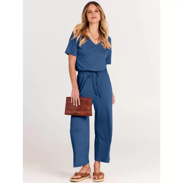 imageANRABESS Women Summer Casual Short Sleeve V Neck Elastic Waist Wide Leg Cropped Pants Jumpsuits Rompers with Pockets00blue