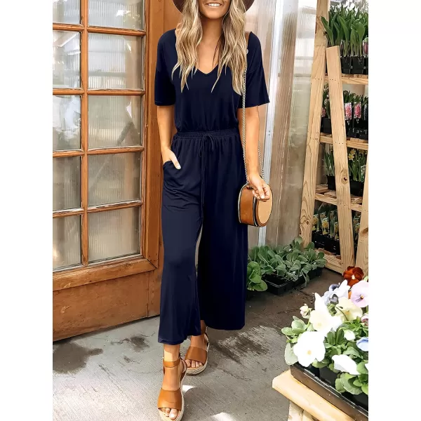 imageANRABESS Women Summer Casual Short Sleeve V Neck Elastic Waist Wide Leg Cropped Pants Jumpsuits Rompers with Pockets01blue