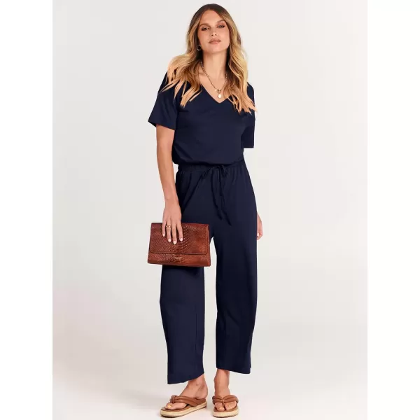 imageANRABESS Women Summer Casual Short Sleeve V Neck Elastic Waist Wide Leg Cropped Pants Jumpsuits Rompers with Pockets01blue