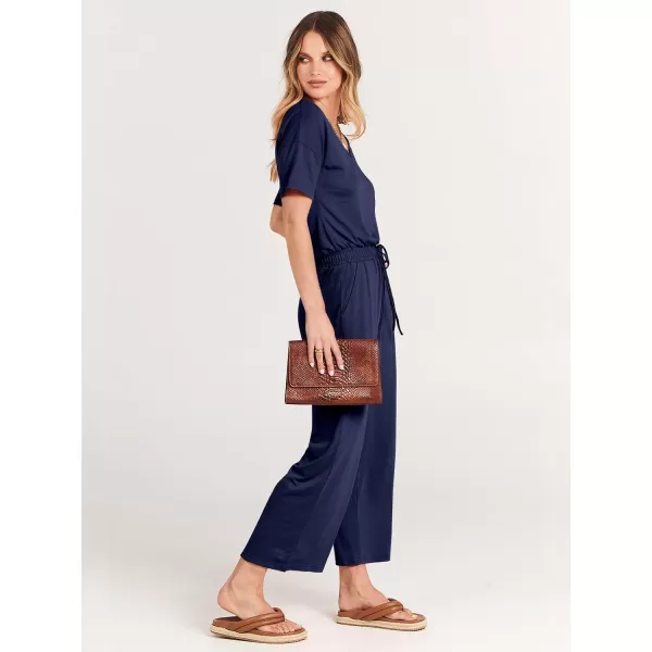 imageANRABESS Women Summer Casual Short Sleeve V Neck Elastic Waist Wide Leg Cropped Pants Jumpsuits Rompers with Pockets01blue
