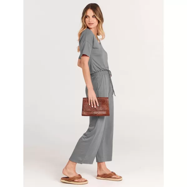 imageANRABESS Women Summer Casual Short Sleeve V Neck Elastic Waist Wide Leg Cropped Pants Jumpsuits Rompers with Pockets01dark Gray