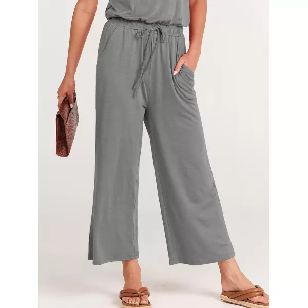 imageANRABESS Women Summer Casual Short Sleeve V Neck Elastic Waist Wide Leg Cropped Pants Jumpsuits Rompers with Pockets01dark Gray